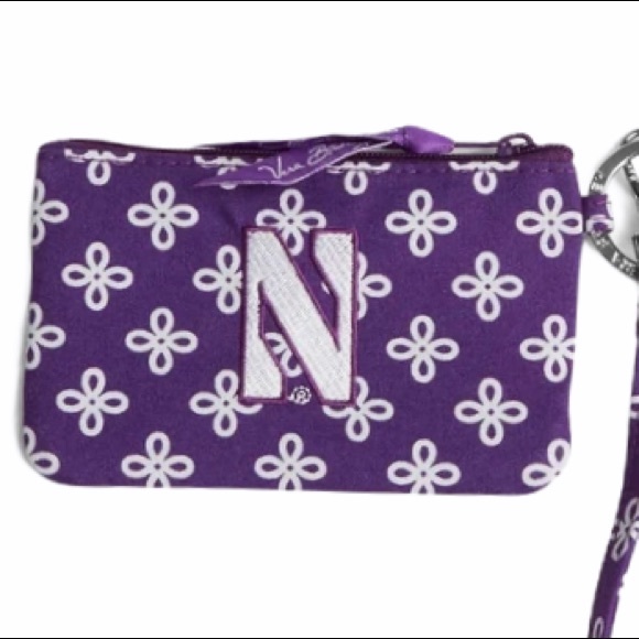 Vera Bradley Northwestern University Zip ID and Lanyard Purple White - Picture 3 of 5